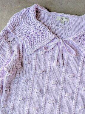 Sandy Liang x Target Lavender Purple Crochet Collared Chunky Knit Sweater medium
